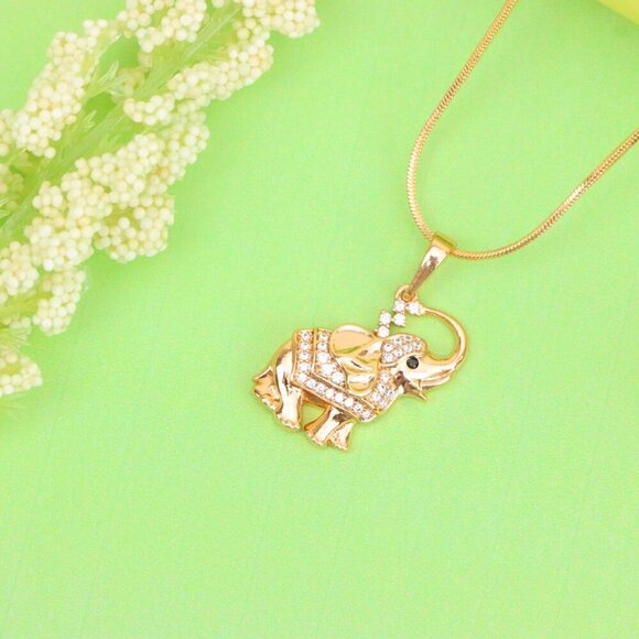 Rose Gold Elephant Pendant with Crystal Accents and Raised Trunk Detail,XPPT1619 - Picture 3 of 13